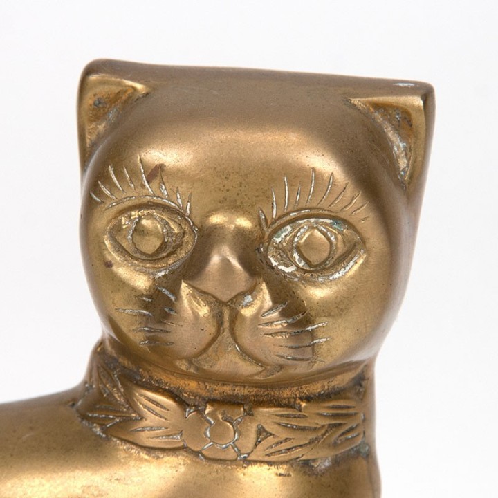 Brass sculpture of a cat from the sixties