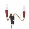 Fifties vintage double wall lamp in brass and teak