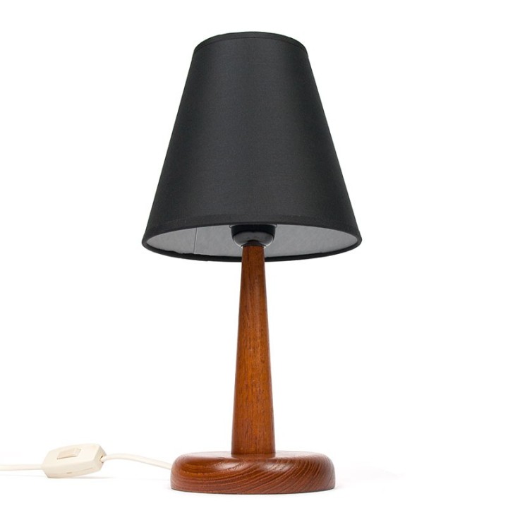 Teak vintage small table lamp with black shade