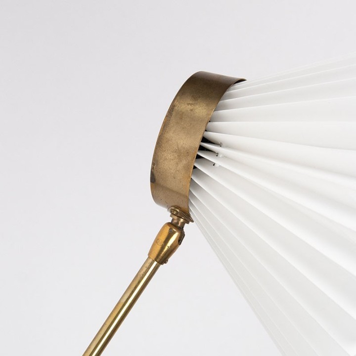 Brass colored vintage Danish concertina lamp with pleated shade
