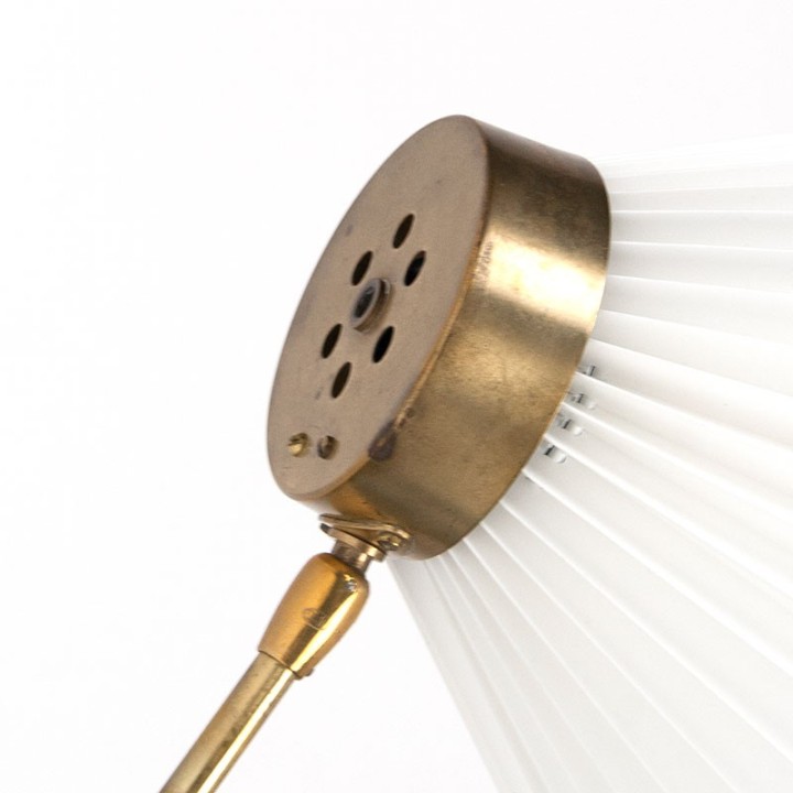 Messing kleurige vintage Deense schaarlamp met plissé kap