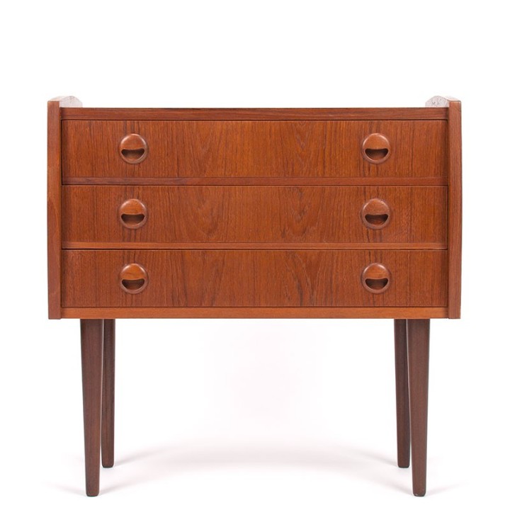 Teakhouten Deense vintage kleine ladekast met 3 lades