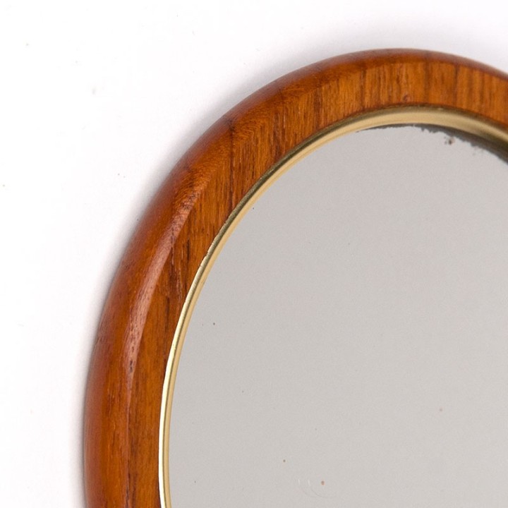 Deense vintage teakhouten handspiegel