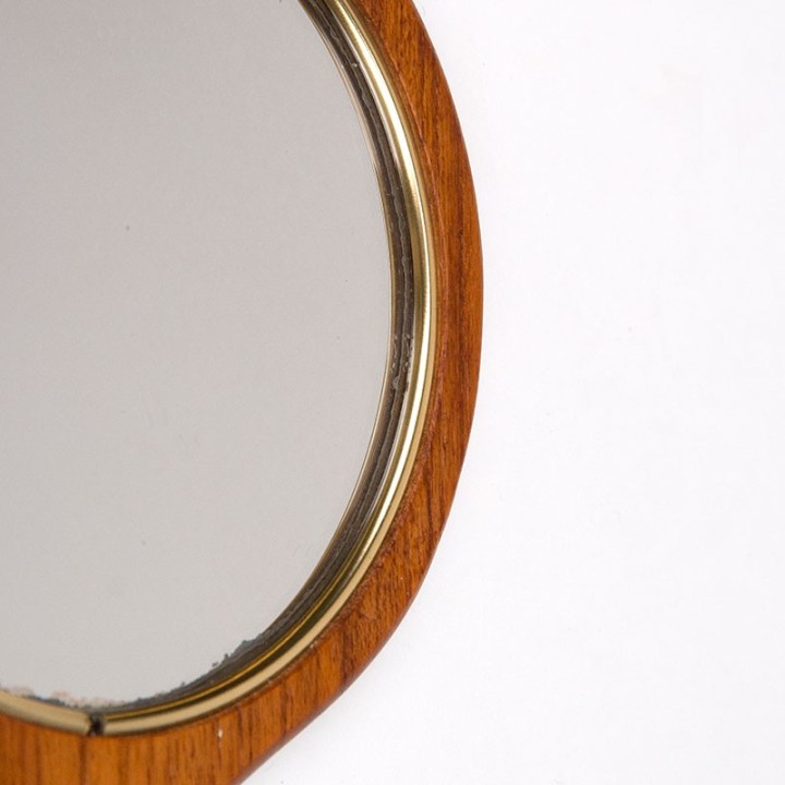 Deense vintage teakhouten handspiegel