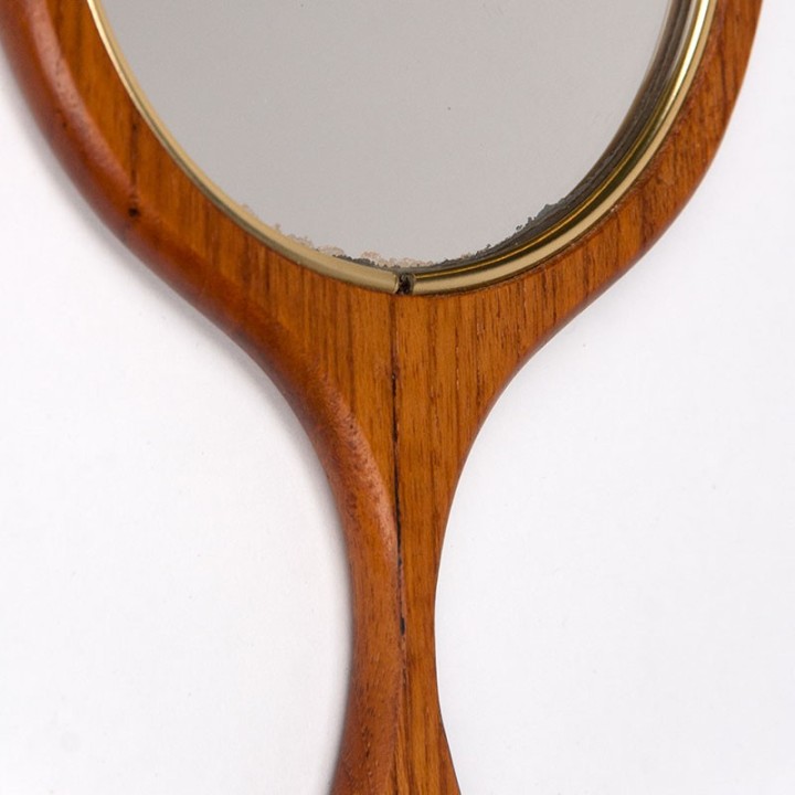 Deense vintage teakhouten handspiegel