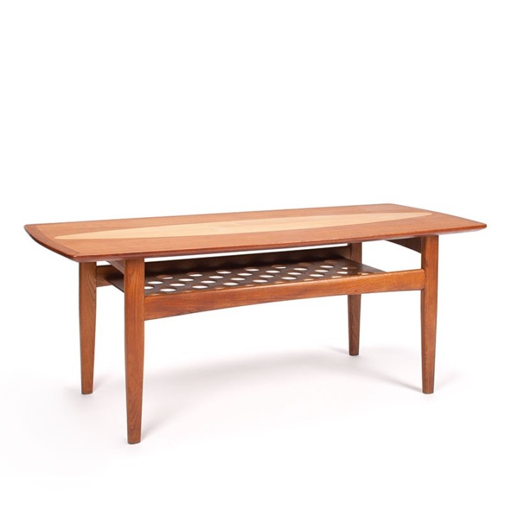 Bijzondere Deense vintage salontafel met ingelegd blad