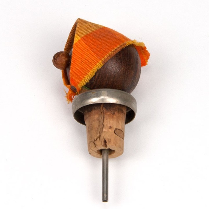 Teak Danish vintage bottle stopper as an old lady
