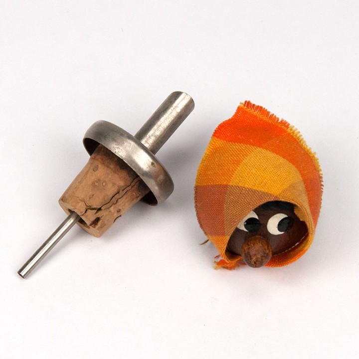 Teak Danish vintage bottle stopper as an old lady