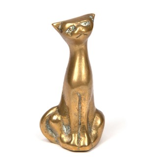 Klein vintage beeldje van een kat in messing