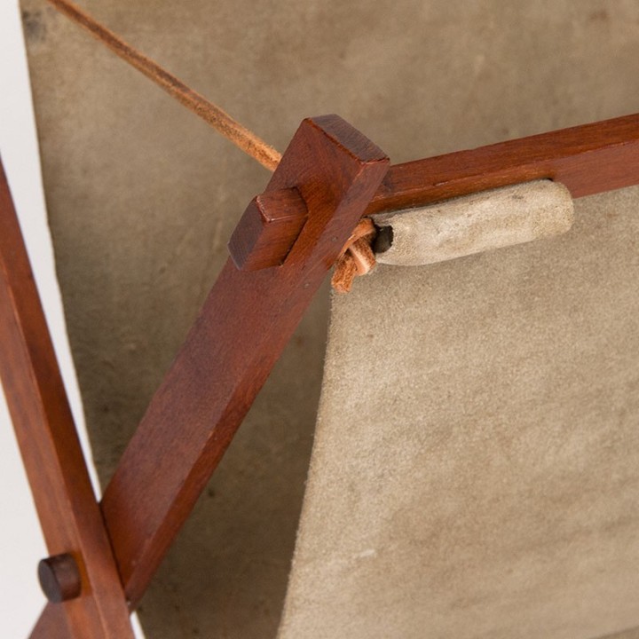 Danish vintage newspaper rack in suede and teak
