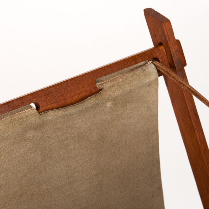 Danish vintage newspaper rack in suede and teak