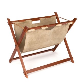 Deens vintage krantenrek in suede en teak