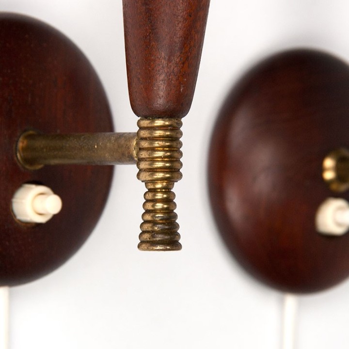 Teakhouten set van 2 Deense vintage wandlampjes