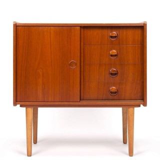 Small model Danish teak vintage cabinet with sliding door and