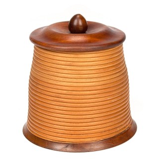 Opbergpot met deksel vintage model in teak en riet