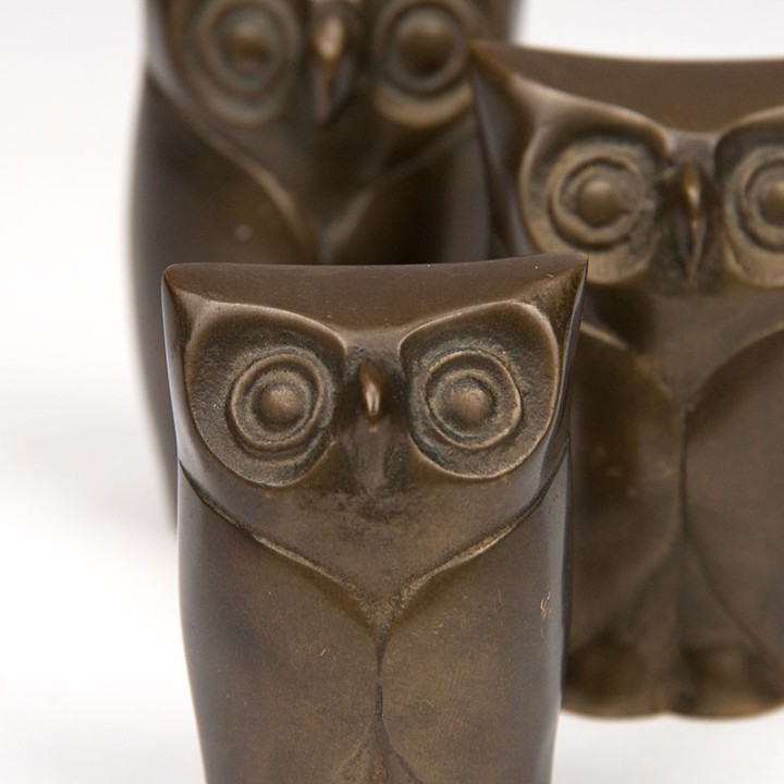 Brass owl figurines vintage sixties