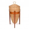 Mid-Century Danish wicker basket on teak stand