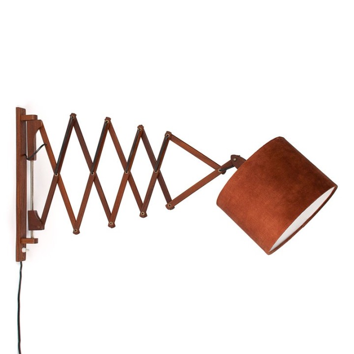 Teak vintage scissor lamp long arm