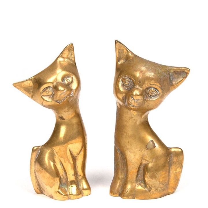 Set of vintage brass figurines of 2 cats