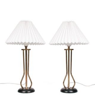 Set of Mid-Century vintage table lamps with brass details