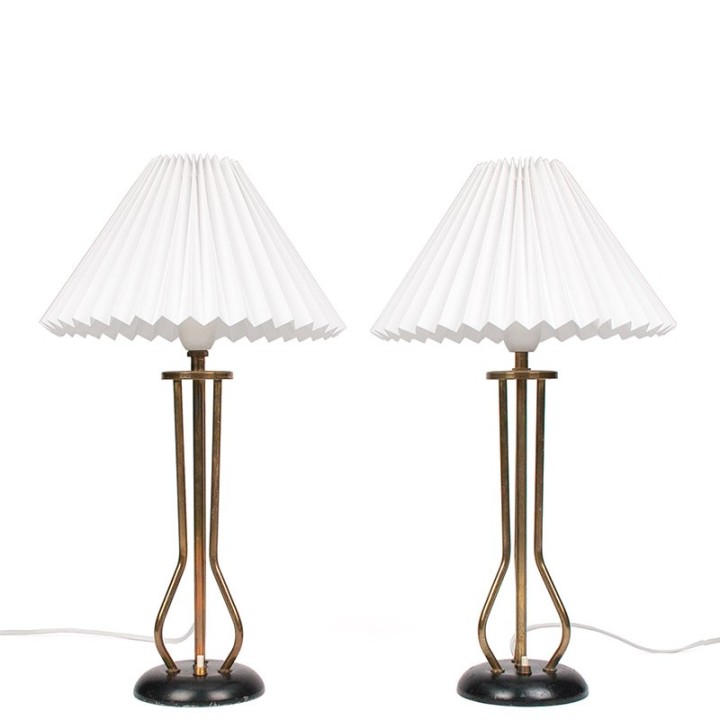 Set of Mid-Century vintage table lamps with brass details