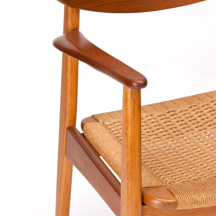 Danish vintage armchair with papercord seat in teak and oak