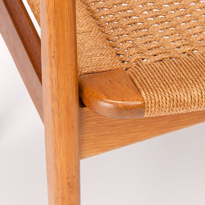 Danish vintage armchair with papercord seat in teak and oak