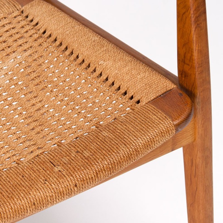 Danish vintage armchair with papercord seat in teak and oak