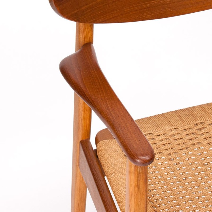 Danish vintage armchair with papercord seat in teak and oak