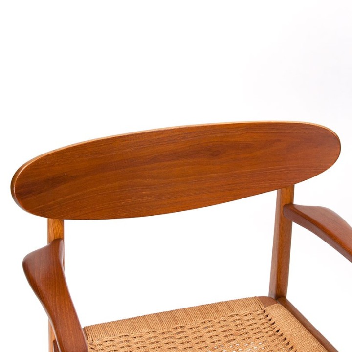 Danish vintage armchair with papercord seat in teak and oak