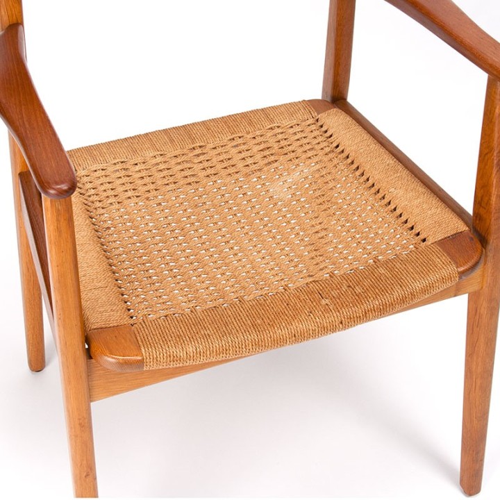 Danish vintage armchair with papercord seat in teak and oak