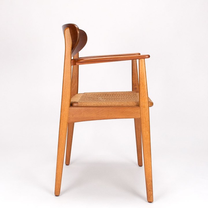 Danish vintage armchair with papercord seat in teak and oak