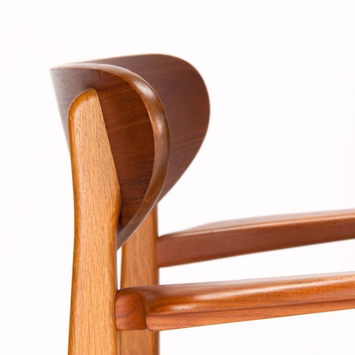 Danish vintage armchair with papercord seat in teak and oak