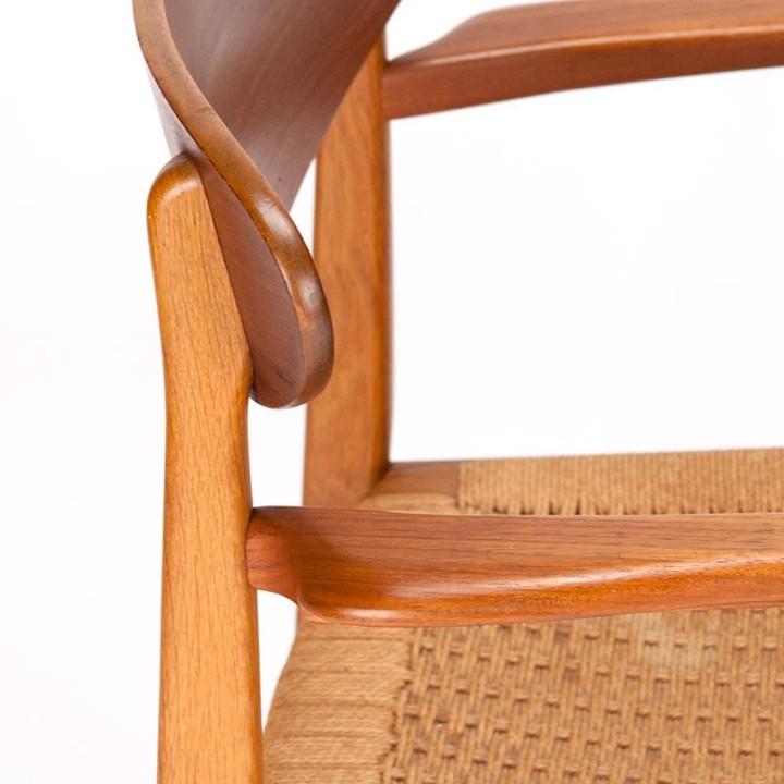 Danish vintage armchair with papercord seat in teak and oak