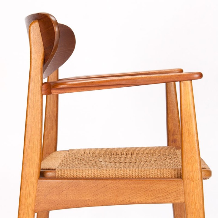 Danish vintage armchair with papercord seat in teak and oak