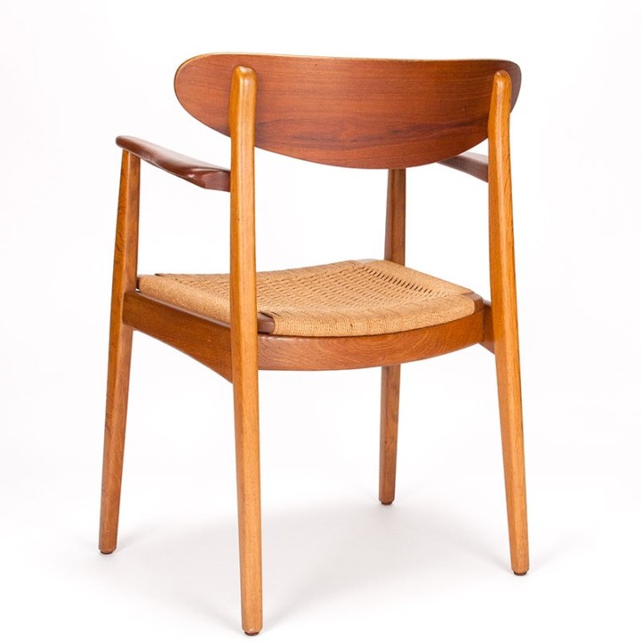 Danish vintage armchair with papercord seat in teak and oak