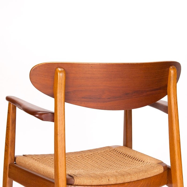 Danish vintage armchair with papercord seat in teak and oak