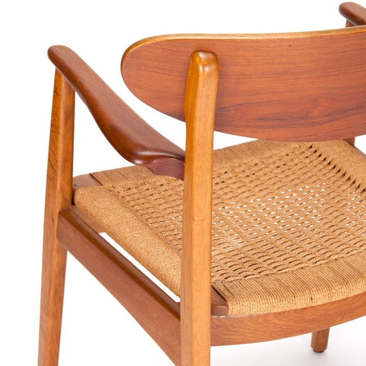 Danish vintage armchair with papercord seat in teak and oak