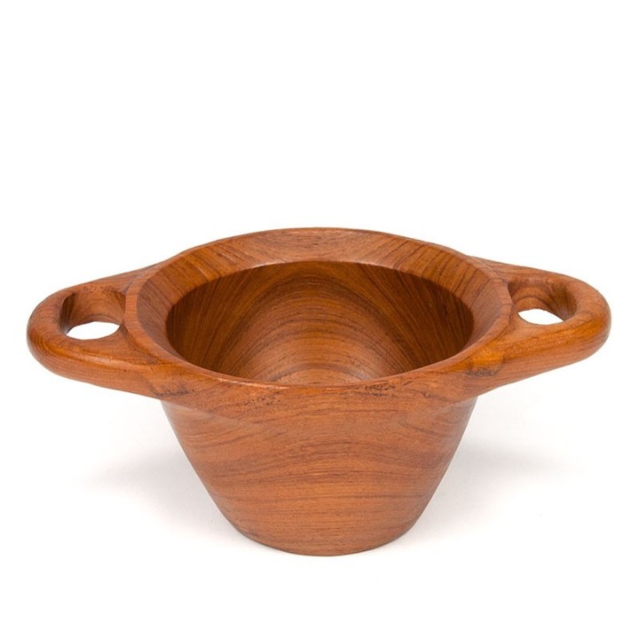 Teak vintage serving bowl with handles