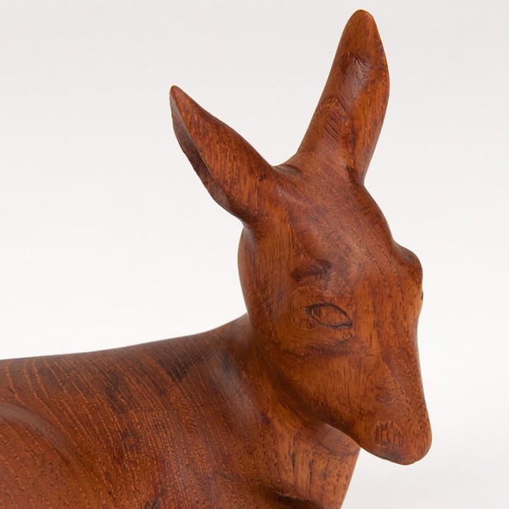 Teak vintage statue of a deer