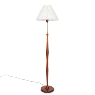 Danish vintage teak floor lamp with pleated shade