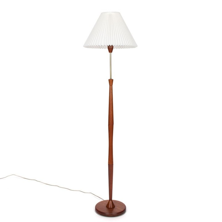 Danish vintage teak floor lamp with pleated shade