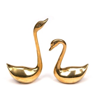 Mid-Century vintage set of 2 brass swans