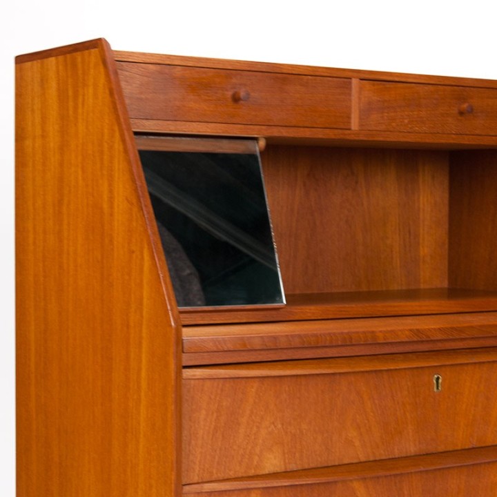 Mid-Century Deense vintage secretaire uitschuifbaar werkblad