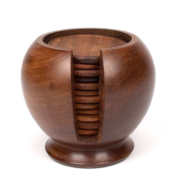 Teak vintage coasters in holder