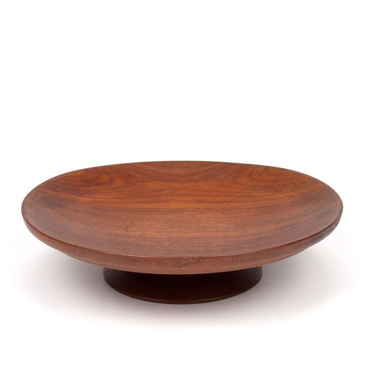 Teak vintage fruit bowl on trumpet base