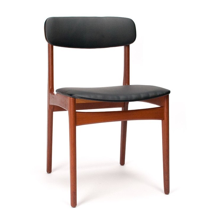 Teakhouten eettafel stoel Deense vintage model met kunstleren