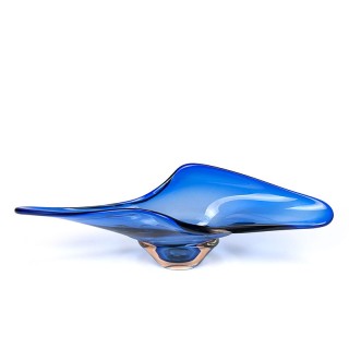 Blue glass vintage bowl with colored detail