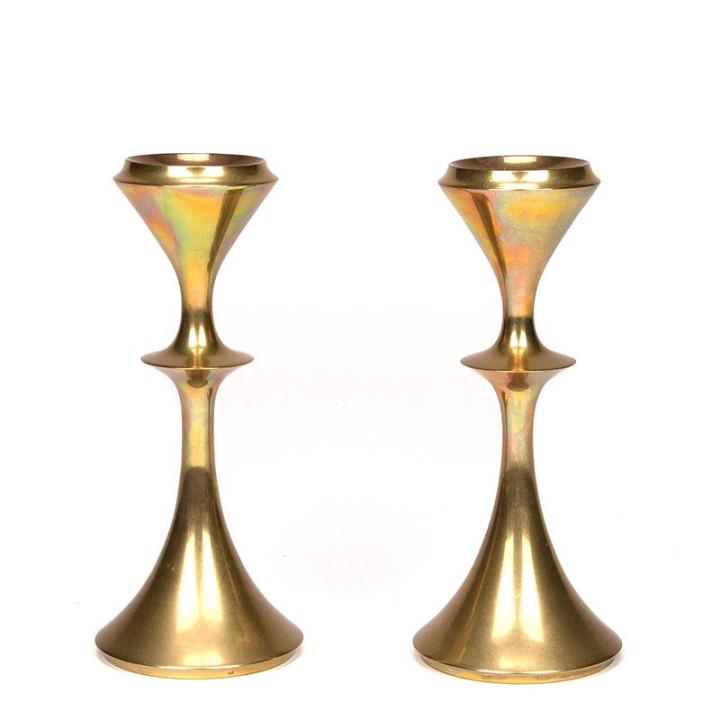 Danish set of 2 vintage brass candlesticks