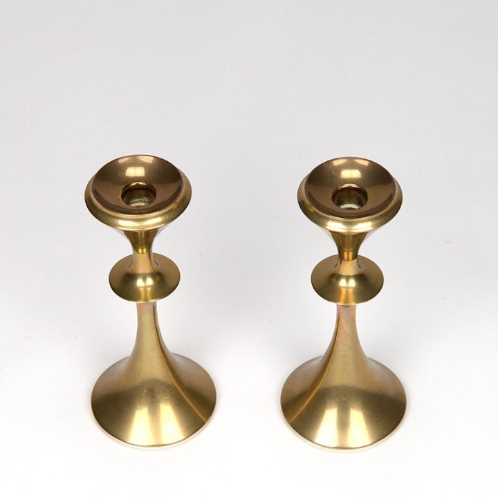 Deense set van 2 vintage messing kandelaars